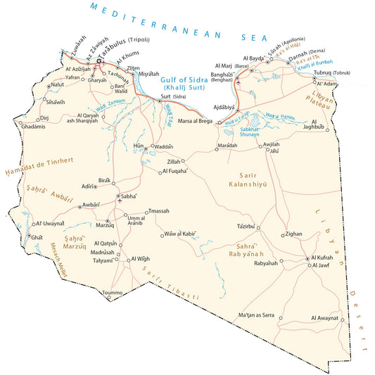 Libya Road Map Geography Glossy Poster Picture Photo Print Banner  Conversationprints