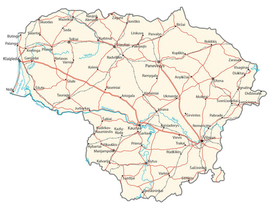 Lithuania Road Map Glossy Poster Picture Photo Print Banner  Conversationprints