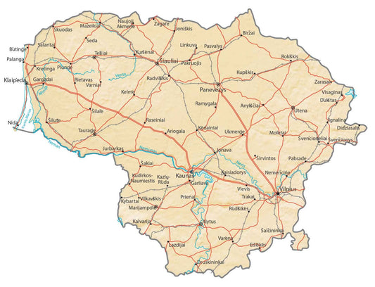 Lithuania Physical Map Glossy Poster Picture Photo Print Banner  Conversationprints