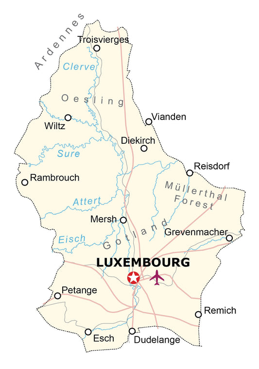 Luxembourg Road Map Glossy Poster Picture Photo Print Banner  Conversationprints