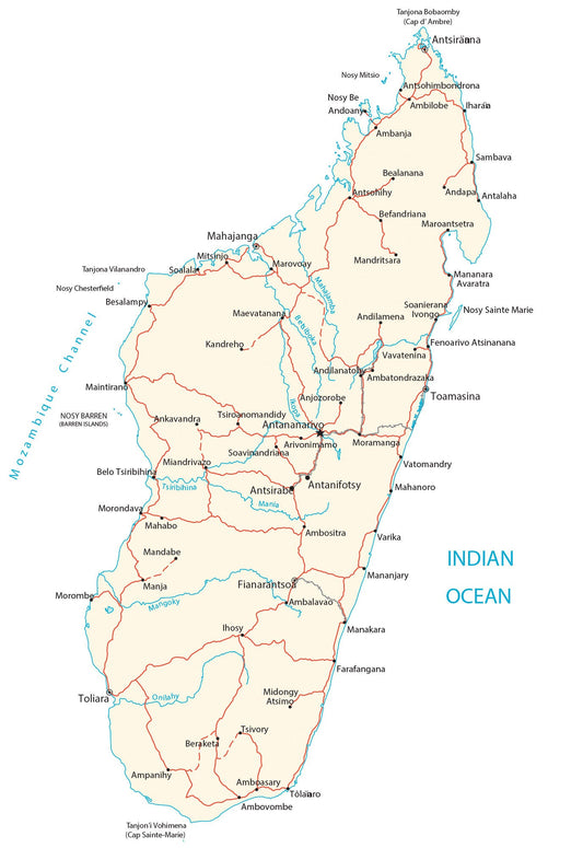 Madagascar Road Map Glossy Poster Picture Photo Print Banner  Conversationprints