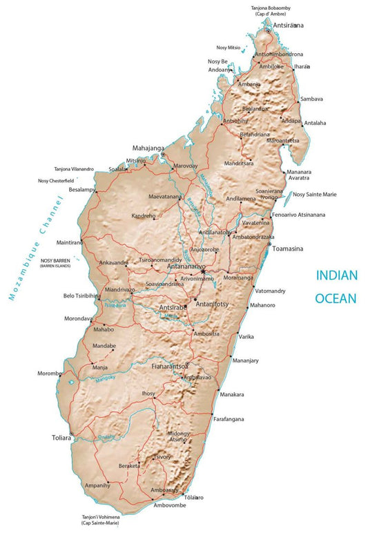 Madagascar Physical Map Glossy Poster Picture Photo Print Banner  Conversationprints