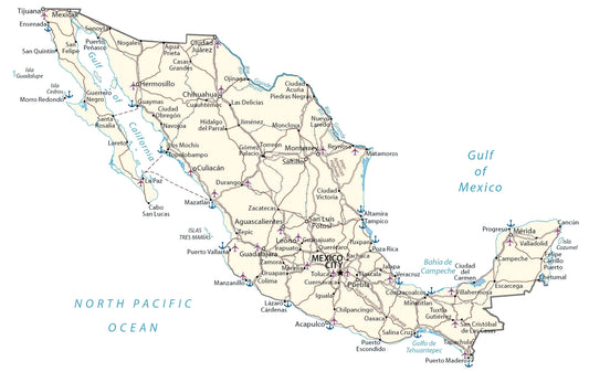 Mexico Road Map Glossy Poster Picture Photo Print Banner  Conversationprints