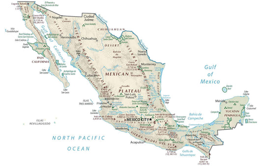 Mexico Physical Map Glossy Poster Picture Photo Print Banner  Conversationprints