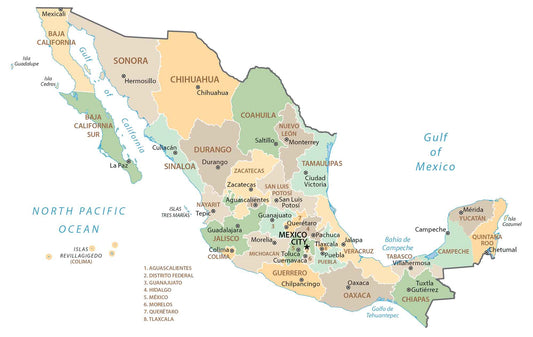 Mexico States Province Map Glossy Poster Picture Photo Print Banner  Conversationprints