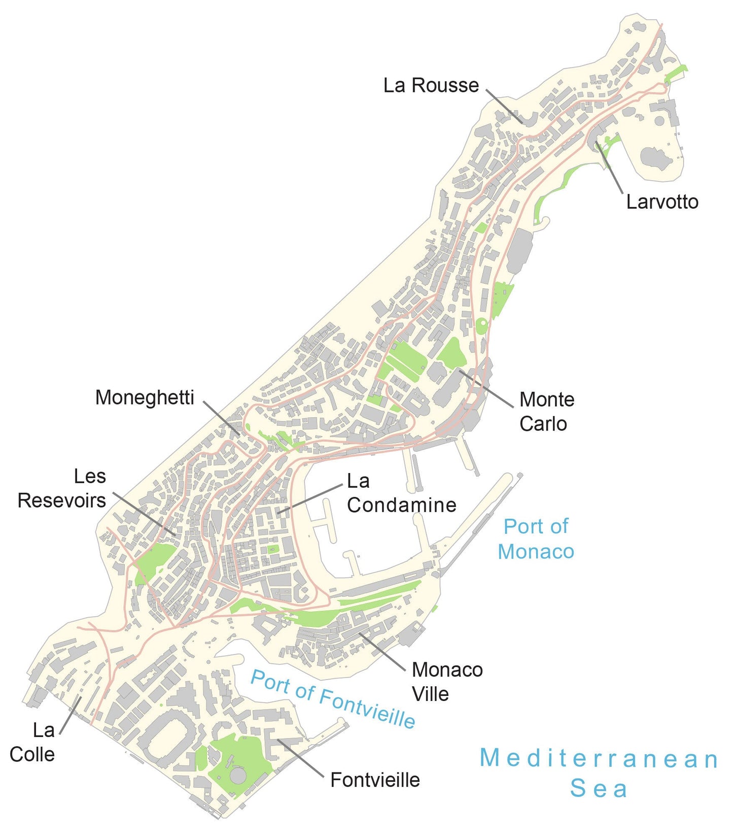 Monaco Road Map Glossy Poster Picture Photo Print Banner  Conversationprints