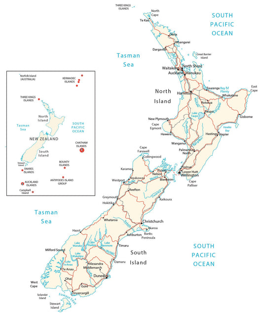 New Zealand City Road Map Glossy Poster Picture Photo Print Banner  Conversationprints