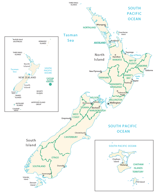 New Zealand Regions Province Map Glossy Poster Picture Photo Print Banner  Conversationprints