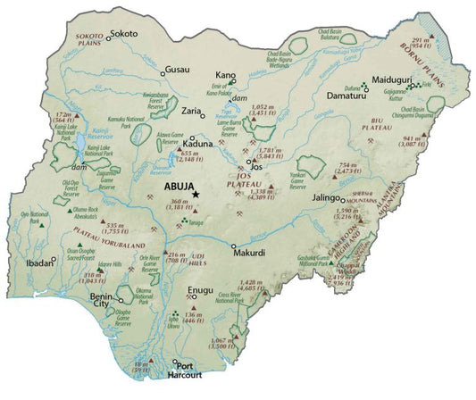 Nigeria Physical Map Glossy Poster Picture Photo Print Banner  Conversationprints