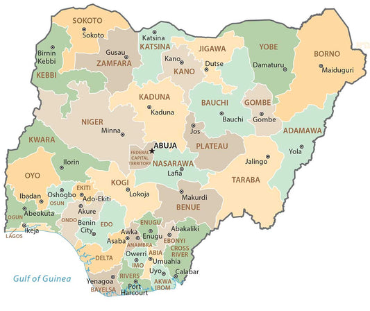 Nigeria State Province Map Glossy Poster Picture Photo Print Banner  Conversationprints