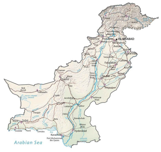 Pakistan Physical Map Glossy Poster Picture Photo Print Banner  Conversationprints