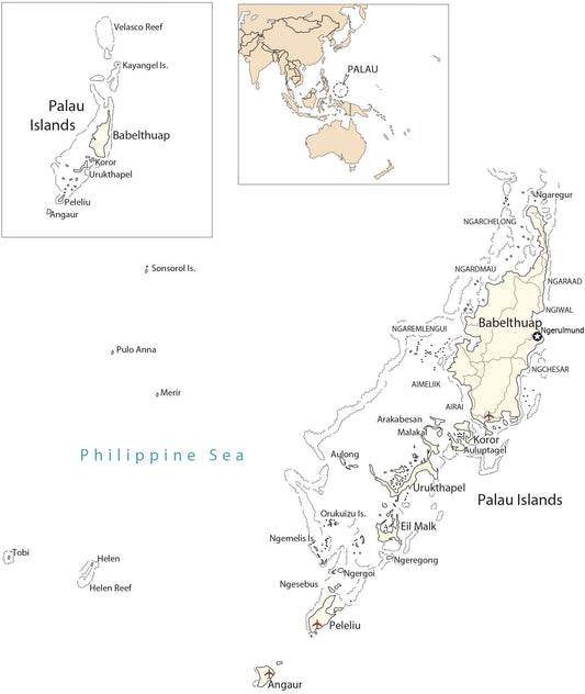 Palau City Road Map Glossy Poster Picture Photo Print Banner  Conversationprints