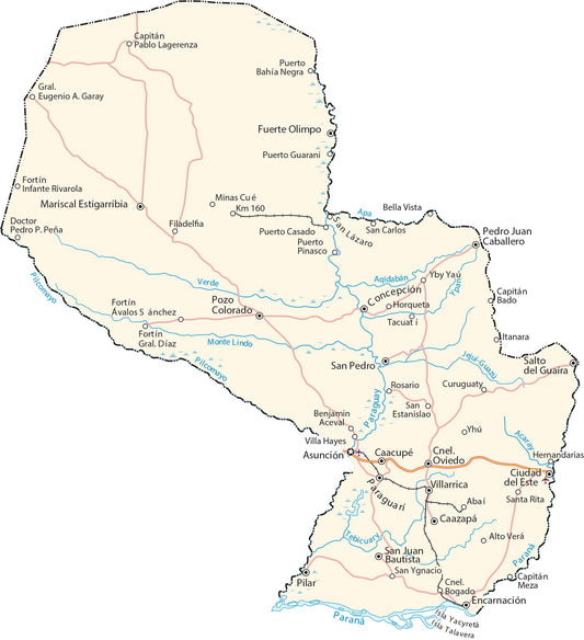 Paraguay City Road Map Glossy Poster Picture Photo Print Banner  Conversationprints