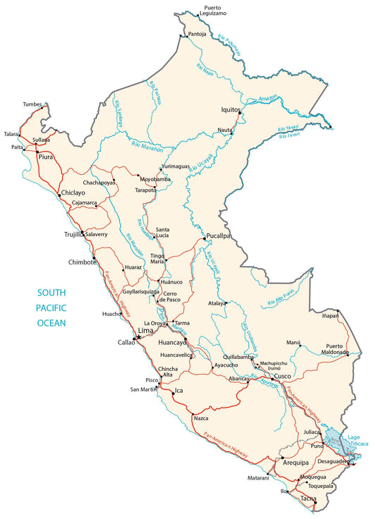 Peru City Road Map Glossy Poster Picture Photo Print Banner  Conversationprints