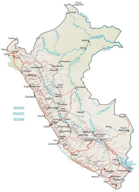 Peru Physical Map Glossy Poster Picture Photo Print Banner  Conversationprints