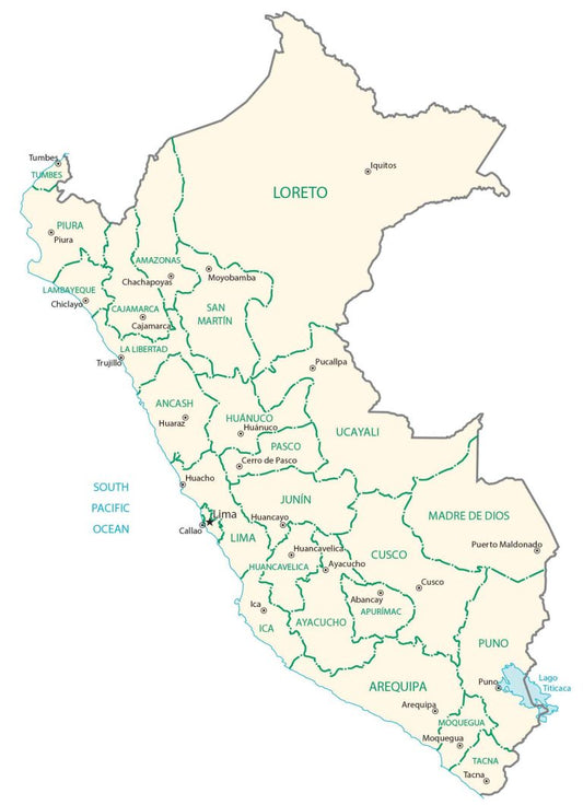 Peru Regions Province Map Glossy Poster Picture Photo Print Banner  Conversationprints