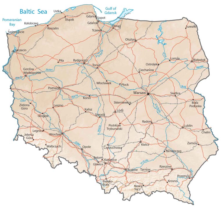 Poland Physical Road Map Glossy Poster Picture Photo Print Banner  Conversationprints