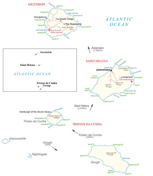 Saint Helena Island Map Glossy Poster Picture Photo Print Banner  Conversationprints