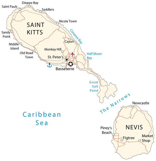 Saint Kitts And Nevis City Road Map Poster Picture Photo Print Banner  Conversationprints
