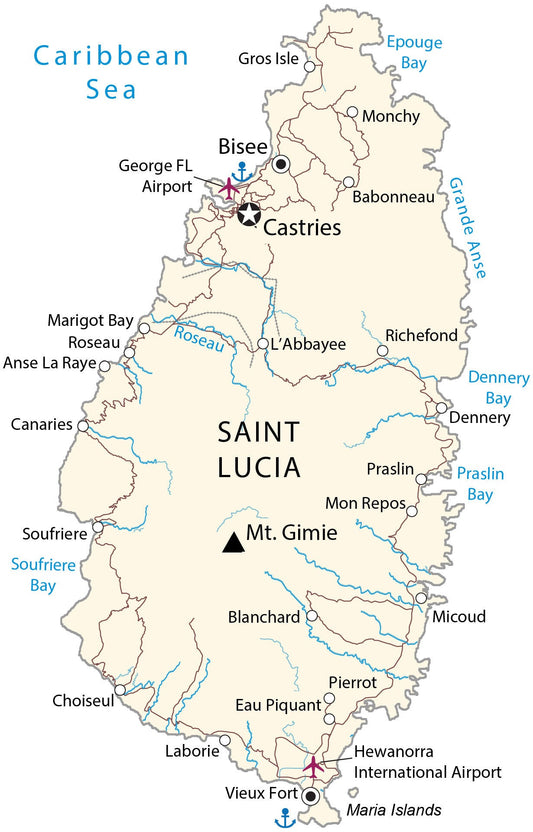Saint Lucia City Road Map Glossy Poster Picture Photo Print Banner  Conversationprints