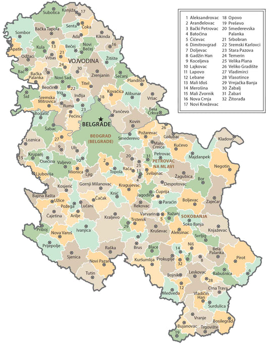 Serbia Municipal Province Map Glossy Poster Picture Photo Print Banner  Conversationprints
