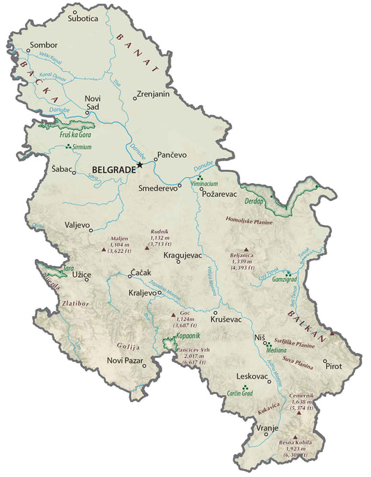 Serbia Physical Map Glossy Poster Picture Photo Print Banner  Conversationprints