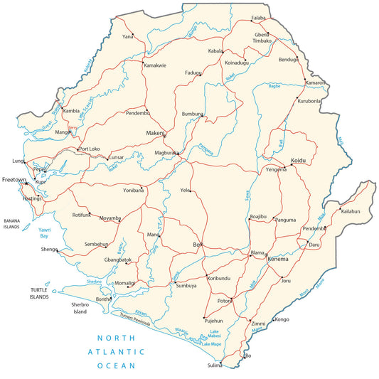 Sierra Leone City Road Map Glossy Poster Picture Photo Print Banner  Conversationprints
