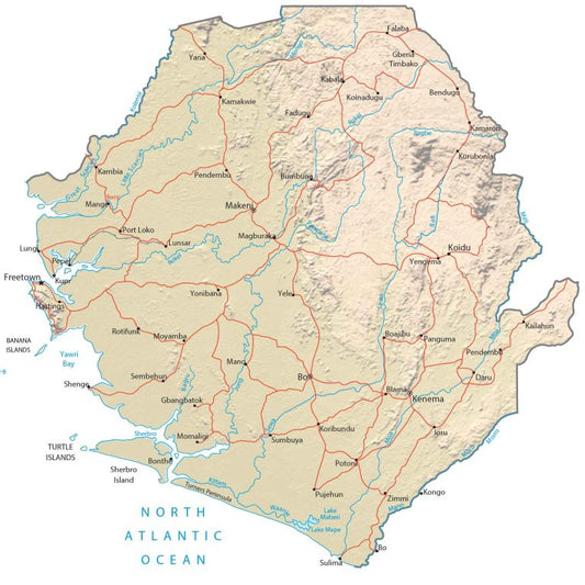 Sierra Leone Physical Map Glossy Poster Picture Photo Print Banner  Conversationprints