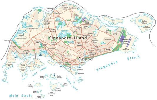 Singapore City Road Map Glossy Poster Picture Photo Print Banner  Conversationprints