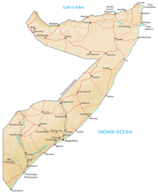 Somalia Physical Map Glossy Poster Picture Photo Print Banner  Conversationprints