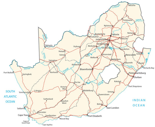 South Africa City Road Map Glossy Poster Picture Photo Print Banner  Conversationprints