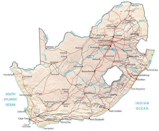 South Africa Physical Map Glossy Poster Picture Photo Print Banner  Conversationprints