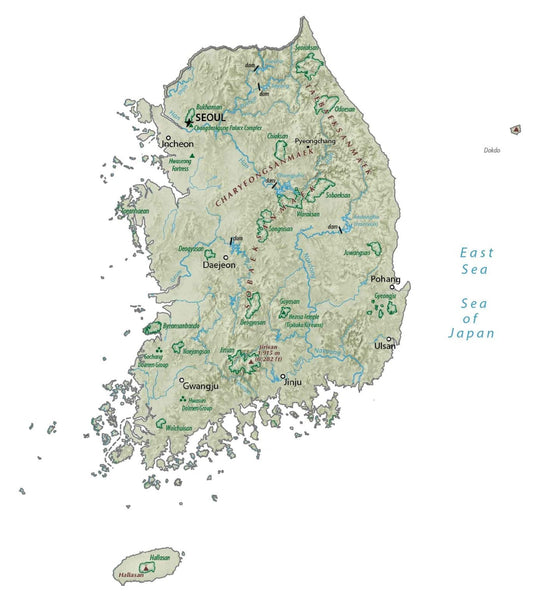 South Korea Physical Map Glossy Poster Picture Photo Print Banner  Conversationprints