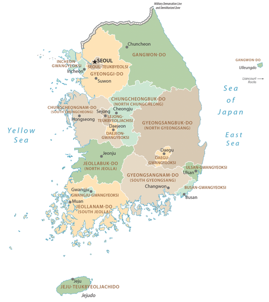 South Korea Province Map Glossy Poster Picture Photo Print Banner  Conversationprints