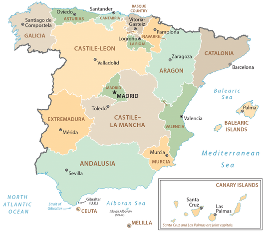Spain Administrative Province Map Glossy Poster Picture Photo Print Banner  Conversationprints