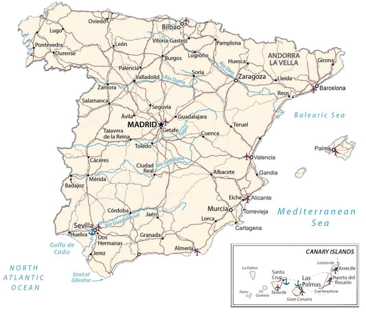 Spain City Road Map Glossy Poster Picture Photo Print Banner  Conversationprints