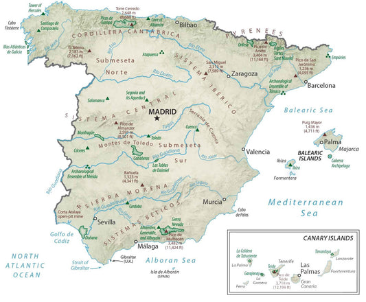 Spain Physical Map Glossy Poster Picture Photo Print Banner  Conversationprints