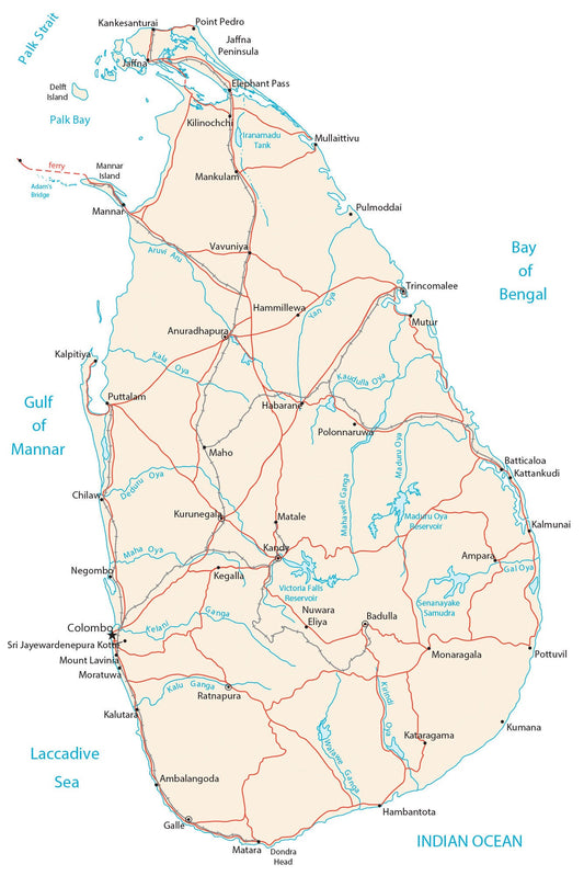 Sri Lanka City Road Map Glossy Poster Picture Photo Print Banner  Conversationprints