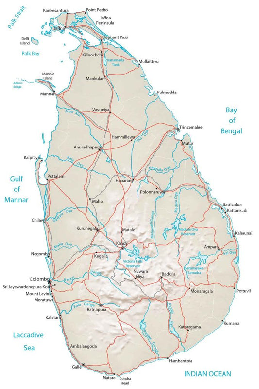 Sri Lanka Physical Map Glossy Poster Picture Photo Print Banner  Conversationprints