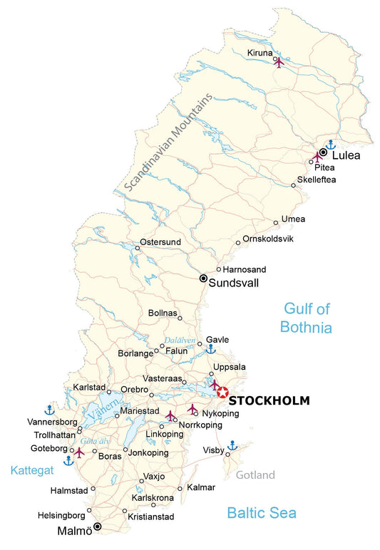 Sweden City Road Map Glossy Poster Picture Photo Print Banner  Conversationprints