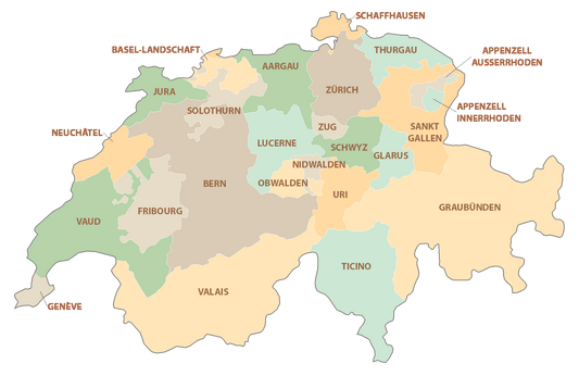 Switzerland Adminstration Provinces Map Poster Picture Photo Print Banner  Conversationprints