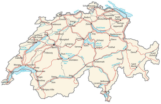 Switzerland City Road Map Glossy Poster Picture Photo Print Banner  Conversationprints