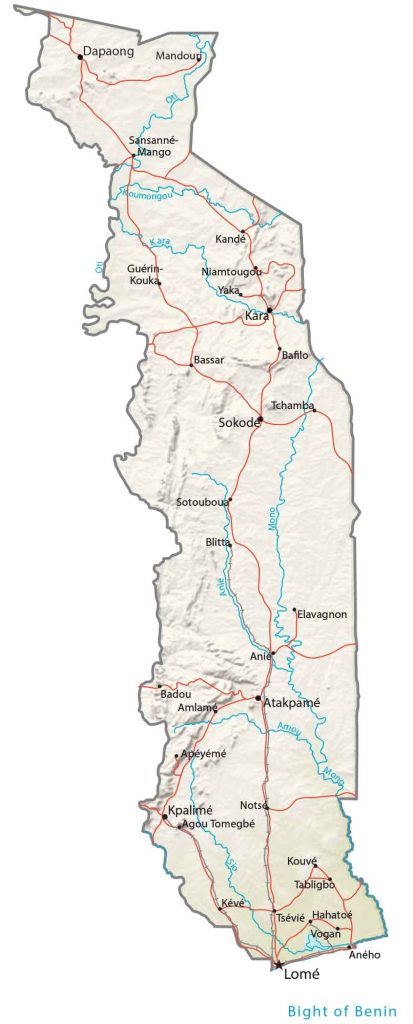 Togo Physical Map Glossy Poster Picture Photo Print Banner  Conversationprints