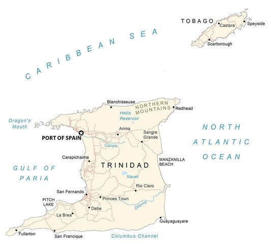 Trinidad And Tobago City Road Map Glossy Poster Picture Photo Print Banner  Conversationprints