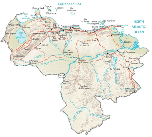 Venezuela Physical Map Glossy Poster Picture Photo Print Banner  Conversationprints