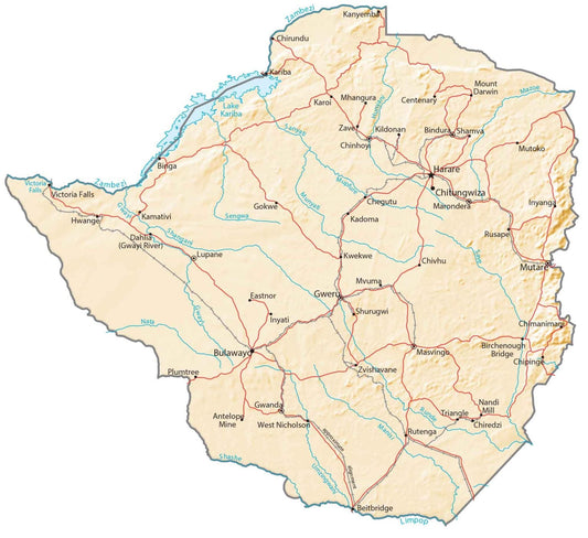 Zimbabwe Physical Map Glossy Poster Picture Photo Print Banner  Conversationprints