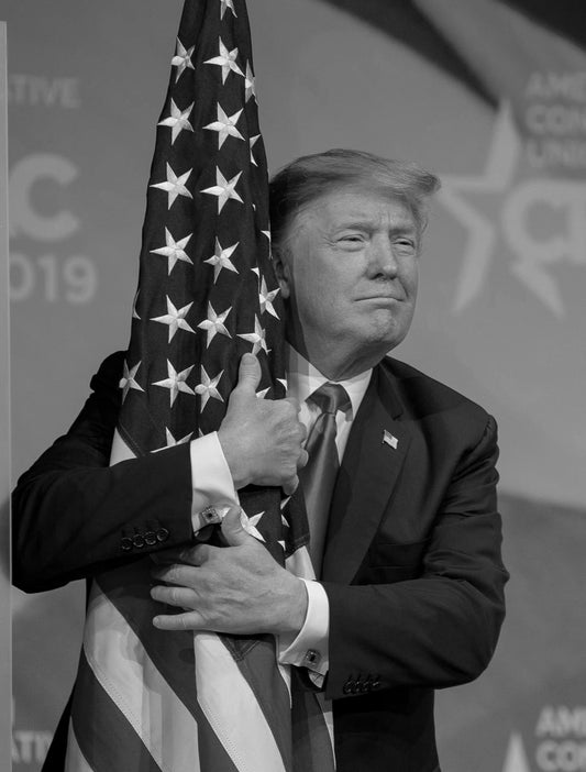 Trump Hugging American Flag Black/White Poster Picture Photo Print Banner  Conversationprints