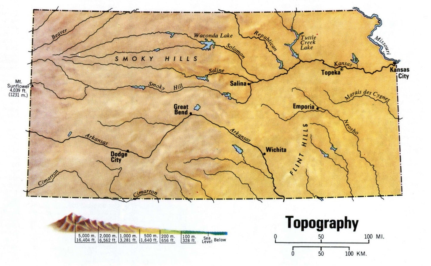 Kansas Topography Road Map Ks Glossy Poster Picture Photo Print Banner Conversationprints