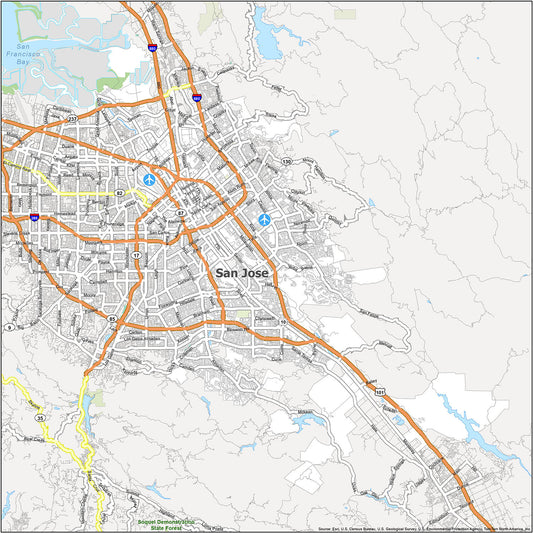 San Jose California Map Glossy Poster Picture Photo Banner Print Road City Conversationprints