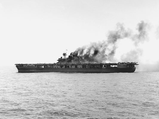 Uss Yorktown Burning Midway Wwii Glossy Poster Picture Photo Print Banner Conversationprints